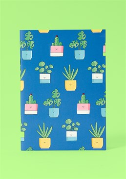 Your ideas definitely won&rsquo;t succ if you write them in this adorable, illustrated notebook covered in house plants and succulents. Perfect for any devoted plant parent, this handy essential can&rsquo;t help but make you feel zen - even in the most stressful of work environments! This A5 softback blue notebook is perfect bound and contains high quality lined paper. This is a Scribbler exclusive product designed and printed in the UK.